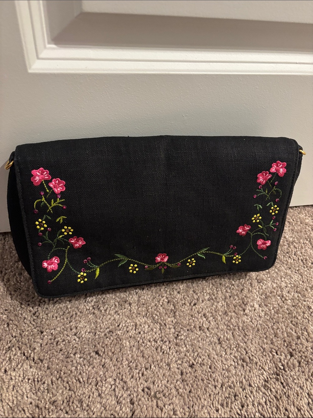 Blaine Trump Embroidered Black Floral Clutch Bag - Women's Evening Purse